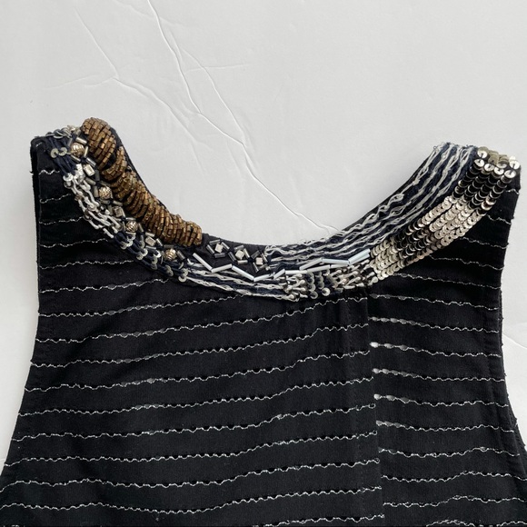 Free People Black Embellished Cropped Beaded Split Tulip Back Tank Size XS - Picture 4 of 9